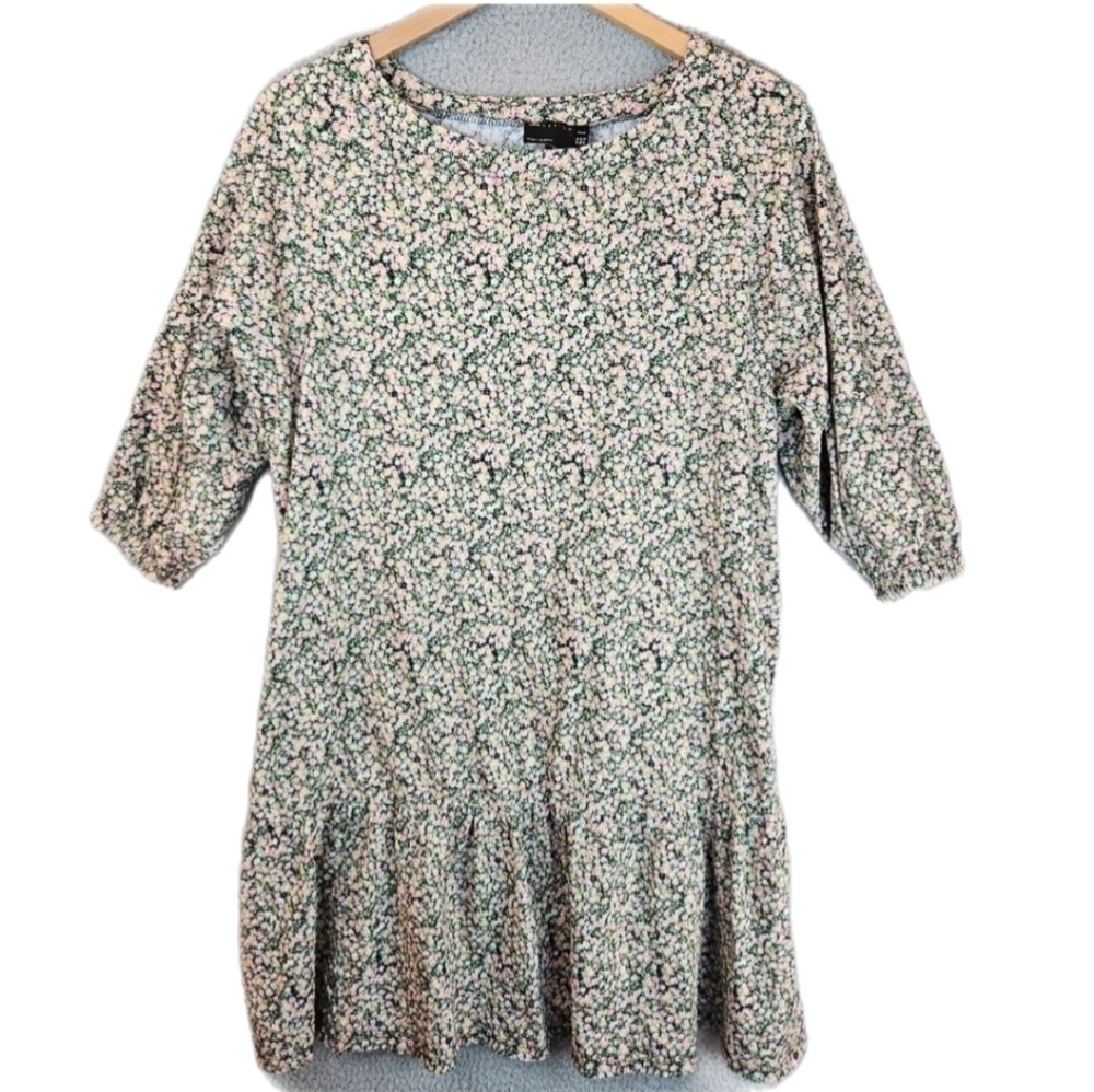 Asos Curve Dress Womens sz 12 Pink & Black Baby Doll Minimalist Ditsy Floral